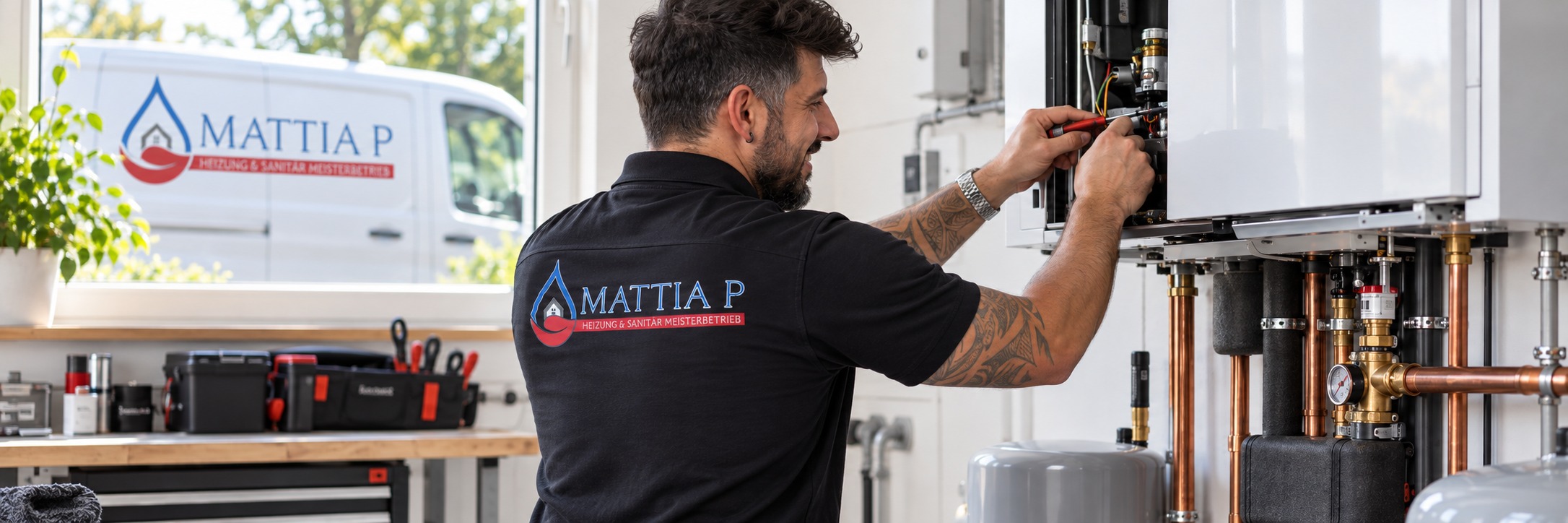 Mattia bei der Wartung einer Heizungsanlage