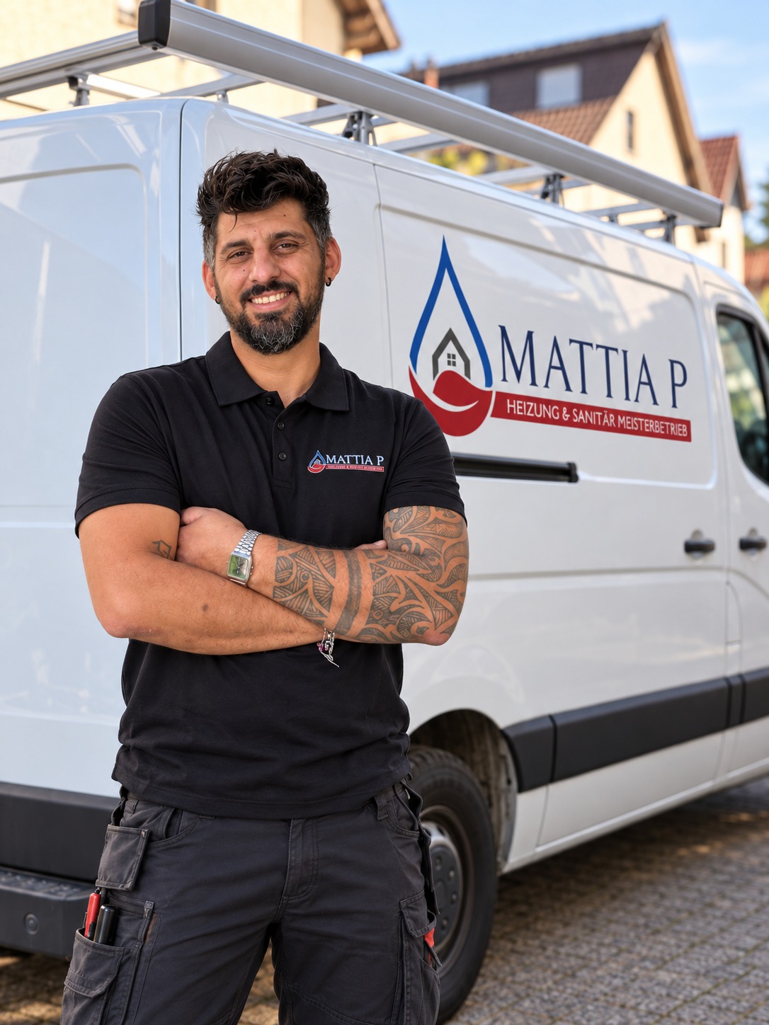 Mattia vor seinem Firmenfahrzeug